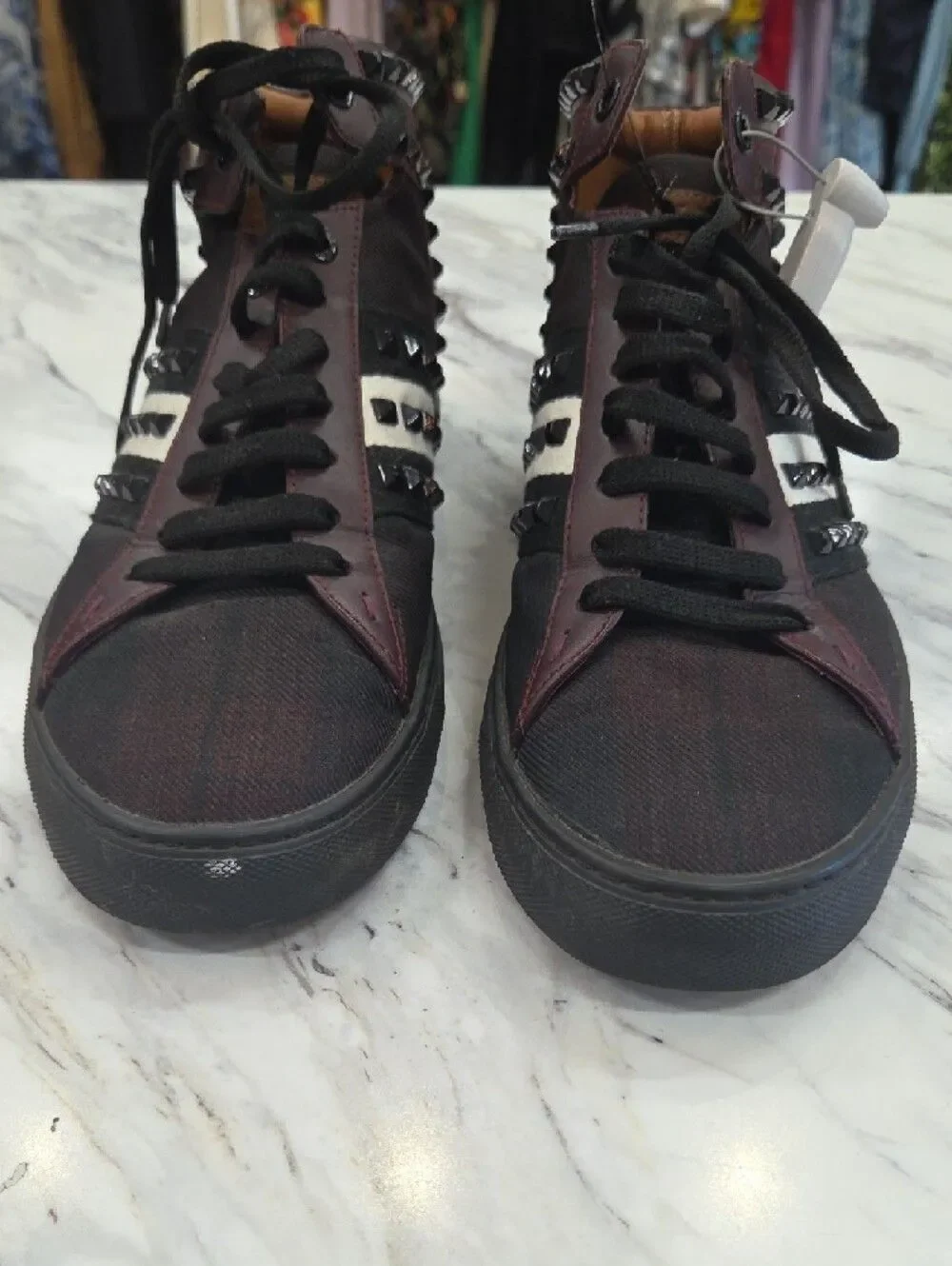 Bally Men's High-Top Studded Sneakers - Black and Burgundy